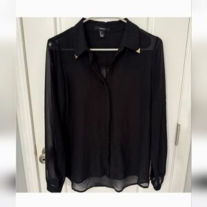 Black Sheer Button-Up Blouse